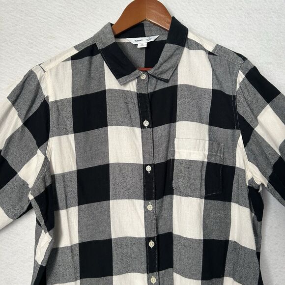 Old Navy Shirt Women XXL Black White Plaid Buffalo Classic Flannel Preppy Casual - Picture 7 of 12